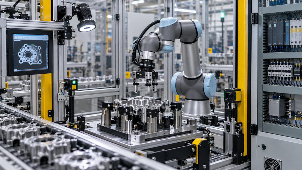 Collaborative robotic workcell with machine vision, precision fixtures and control hardware
