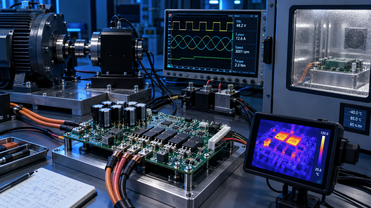 BLDC motor controller undergoing thermal and dynamometer validation