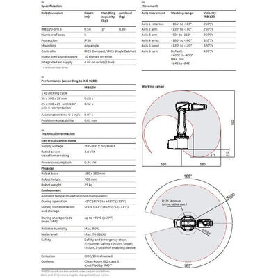 IRB 120 ABB's Smallest 6 Axis Robot Specification Sheet